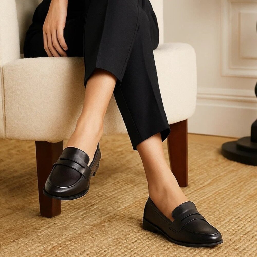 New Kensie 9 Penny Loafer Gitty Slip-on Driver Shoes Faux Smooth Leather Black